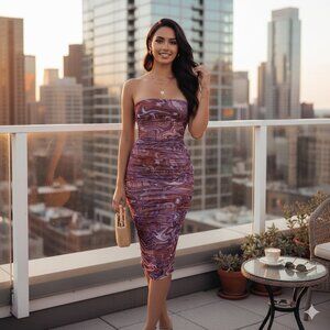 NWT J.ING purple mesh bodycon midi dress